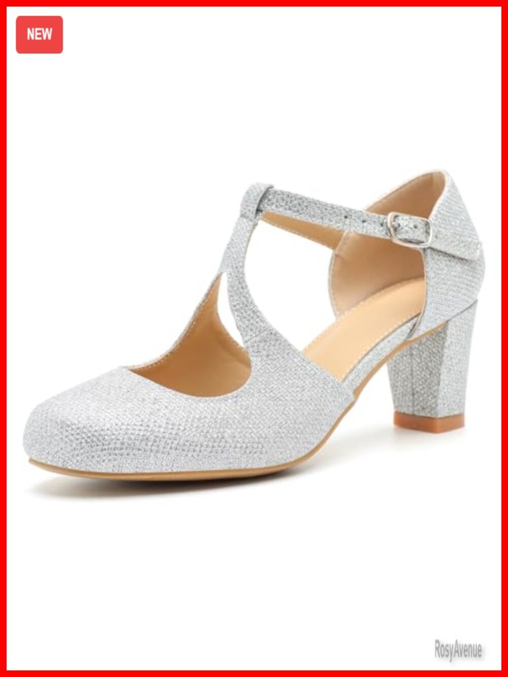 Women's T-Strap Mary Jane Block Heel Dress Pumps Round Toe Buckle